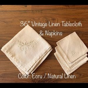 36” Vintage Tablecloth & 4 Napkins